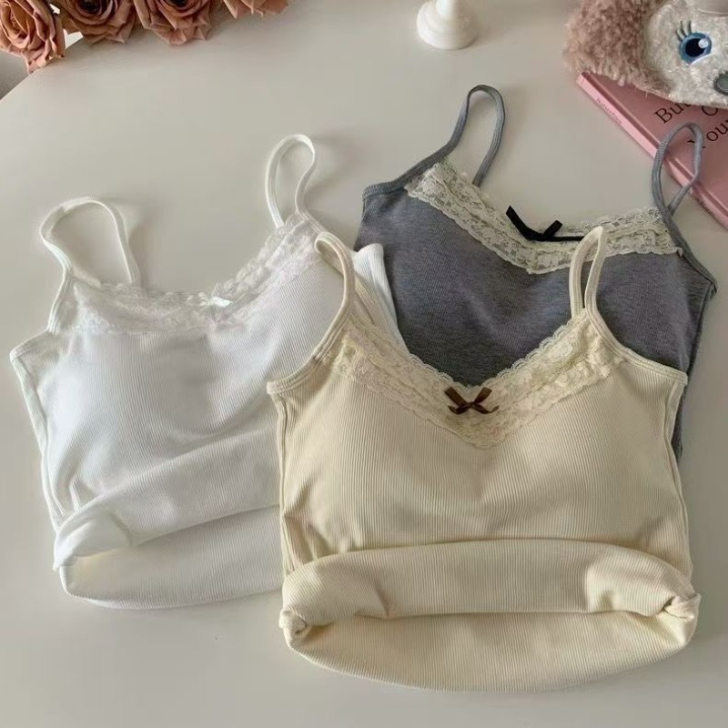 Tank Top Ribbed - Sweet Lace Bowknot Women Tank Tops